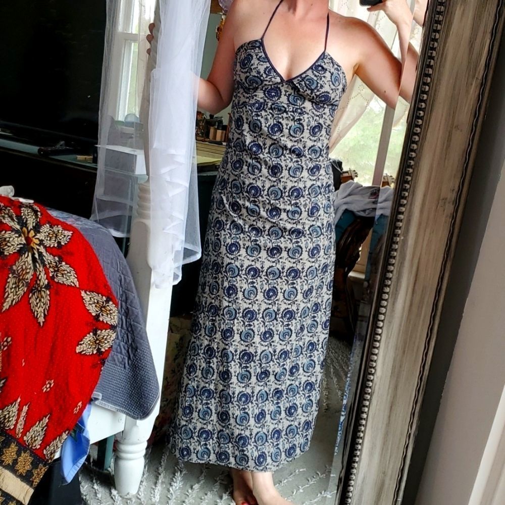 Mossimo Supply Co. Blue Floral Block Print Halter Maxi Dress size S